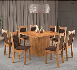 Conjunto de Jantar Mesa Quadrada Panama com 8 Cadeiras Dalas Mel/Bombom