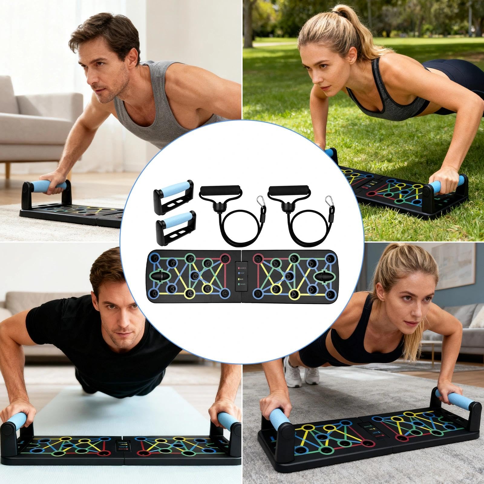 Liegestütze Brett Faltbares, Liegestützbrett Tragbar, Liegestütz | Liegestütze Griff, Liegestützplatte, Liegestütz-Trainingsbrett mit 2 Elastisches Widerstandsseil für Muskeltraining Fitness