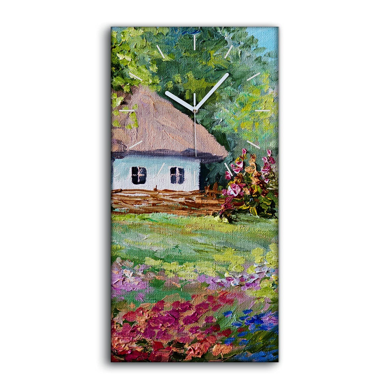 Horloge sur Toile Salon et Chambre Ambiance Nature Prairie Fleurs