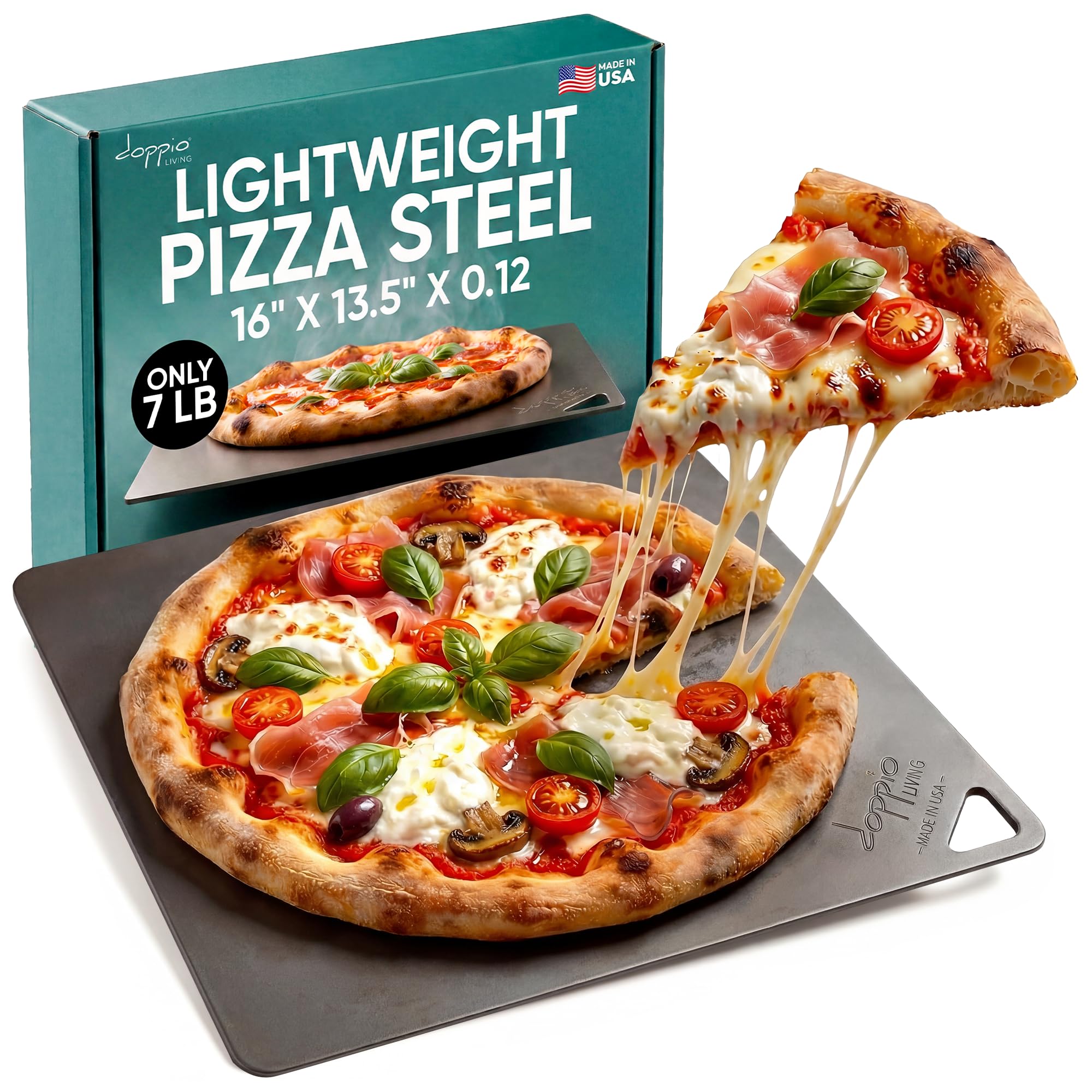 Leichter Pizzastahl für Backofen, hergestellt in den USA, ultradünn, 40,6 x 34,3 cm, vorgebrannter Backstahl für handwerkliches Brot, Sauerteig und mehr, hochwertige Kruste zu Hause