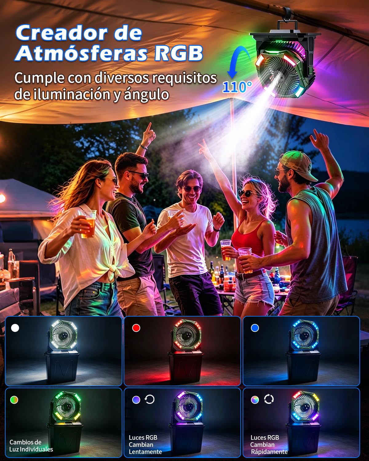 yAyusi 10L Ventilador Nebulizador Portátil Grande para Exteriore con Luz RGB, 3-en-1 20000mAh Ventilador Recargable con Control Remoto y Temporizador,4 Velocidade Modo Pulverización para Patio (Verde)