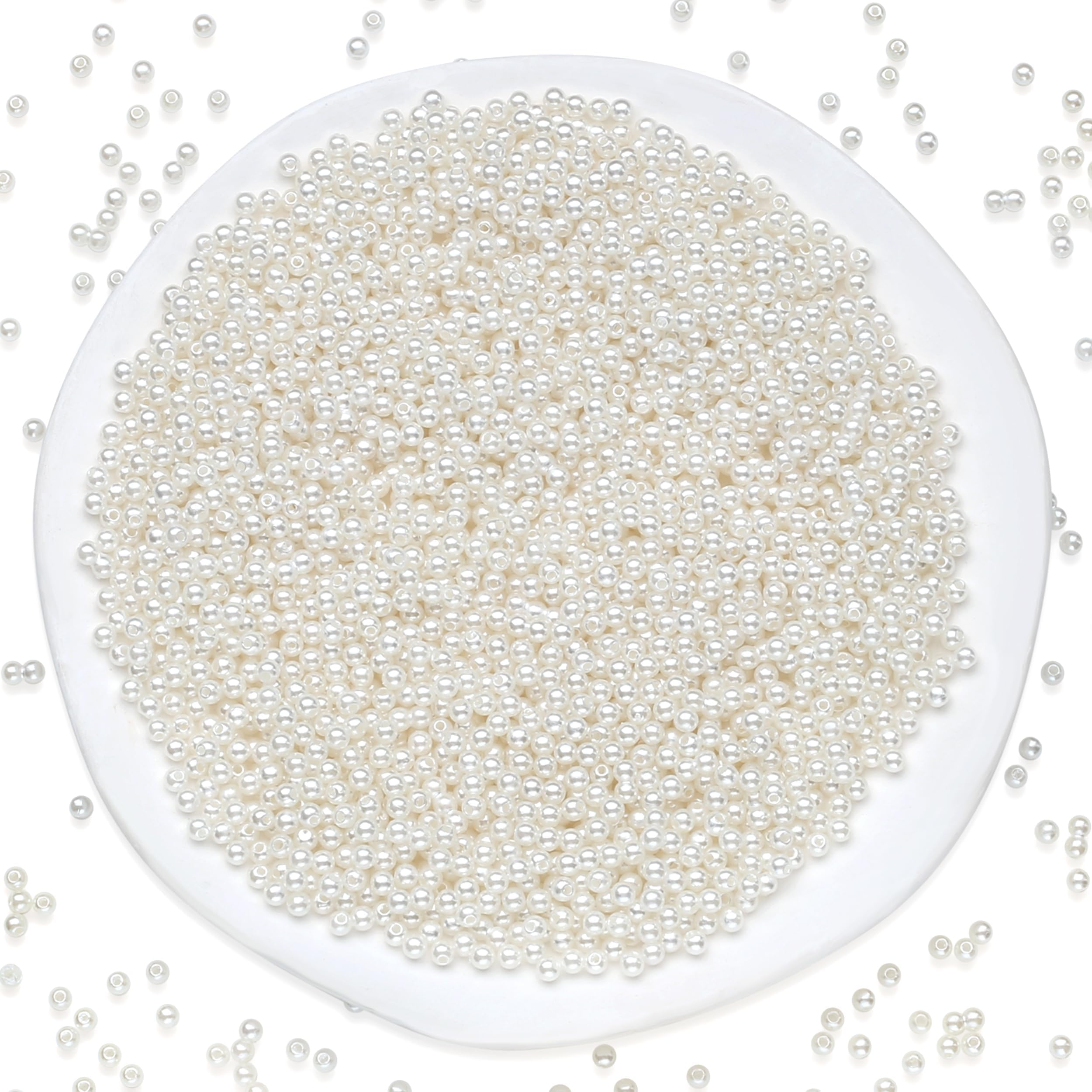 Sahoottie 1500Pcs Pearls for Crafting,4MM White Pearl Beads for Jewellery Making Faux Pearls with Holes for DIY Bracelets, Necklaces, Hairs, Crafts