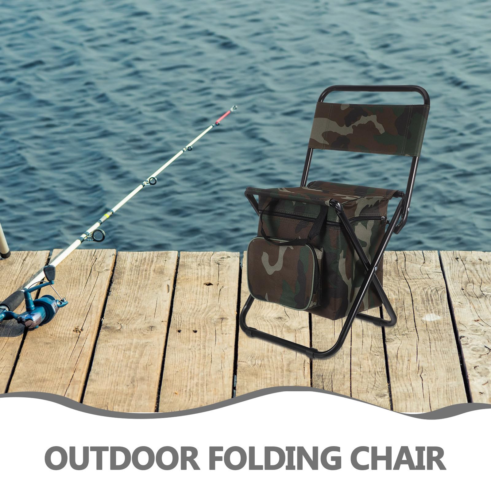 Kichvoe Sgabello da campeggio pieghevole con refrigeratore, sedia da pesca per esterni con schienale, sedia da escursionismo pieghevole, sedile portatile per viaggi, picnic, escursioni, articoli da