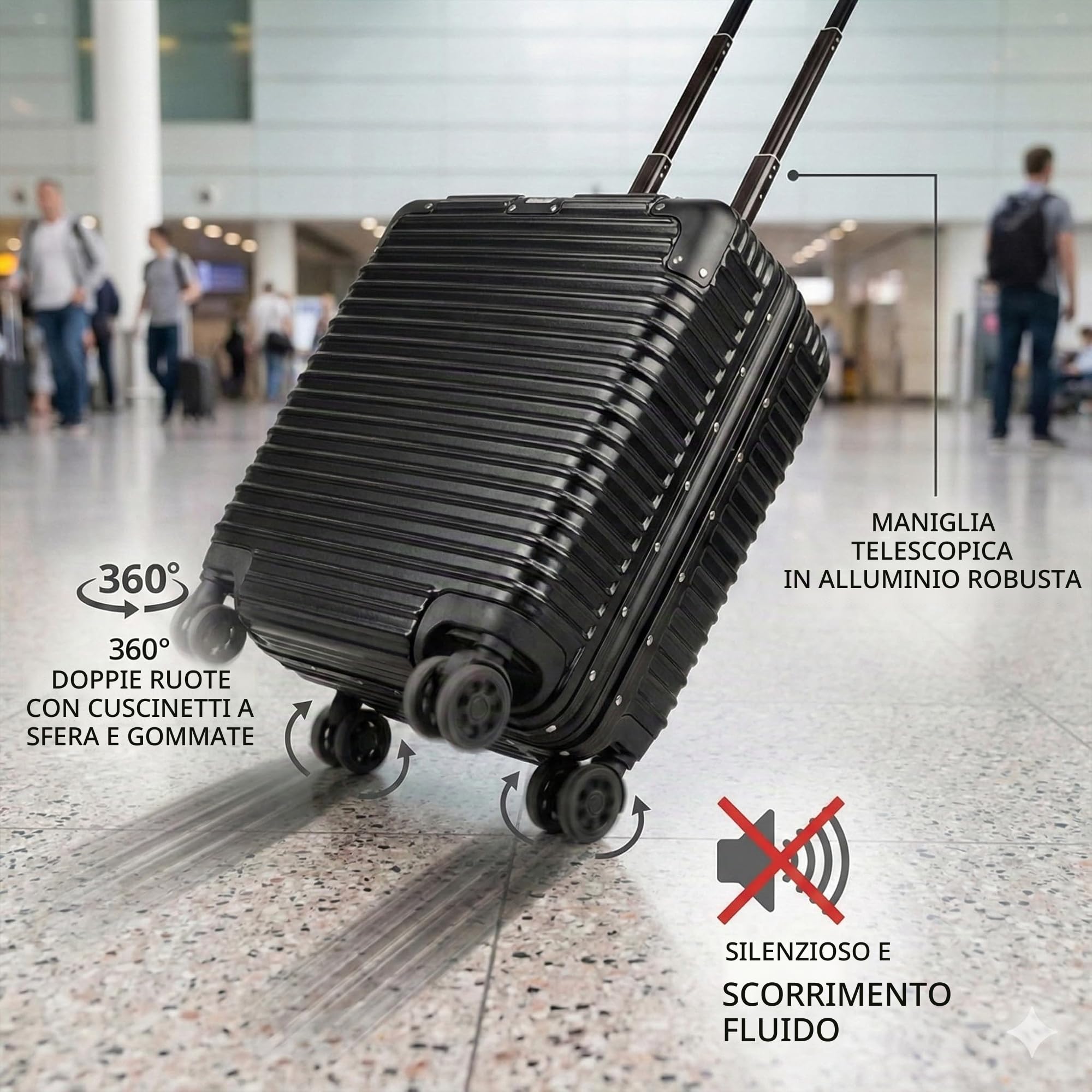 po POSH Valigia pilota - Trolley business 37L 45x43x25 cm policarbonato- Bagaglio a mano telaio in alluminio e chiusura a scatto - Lucchetto TSA, con 4 ruote