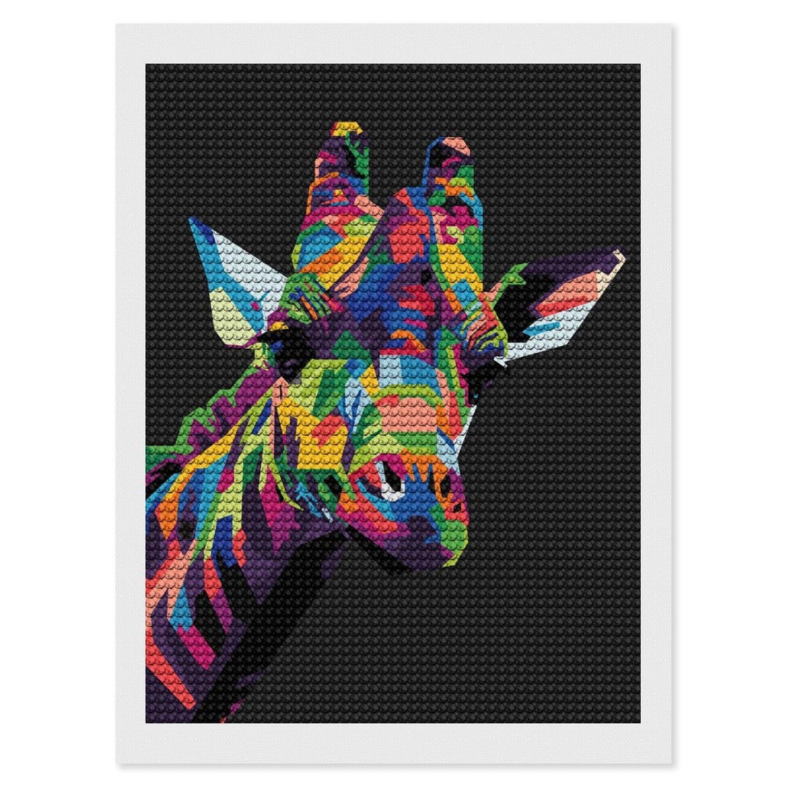 Junmoney Colorful Giraffe Head Diamond Art Canvas 12"x16", for Creative Relaxation, Simple to Start, Aesthetic Room Decor, Holiday Gift Idea