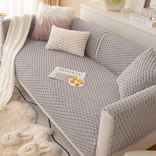 Funda de sofĂĄ de felpa de 234 plazas antideslizante sĂșper suave cojĂn de maderacuerotela protector de muebles para decoraciĂłn de sala de estar gris-