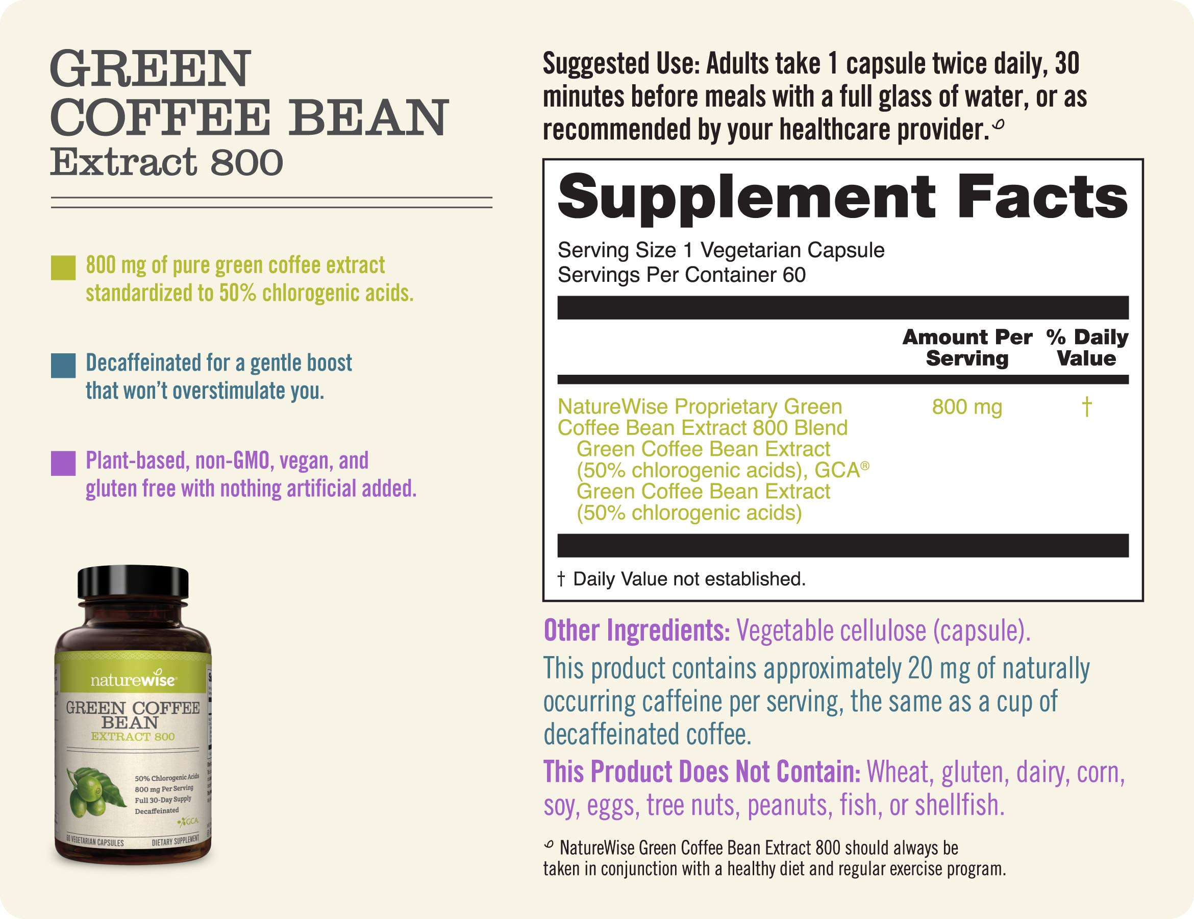 NatureWise Green Coffee Bean 800mg Max Potency Extract 50 Chlorogenic