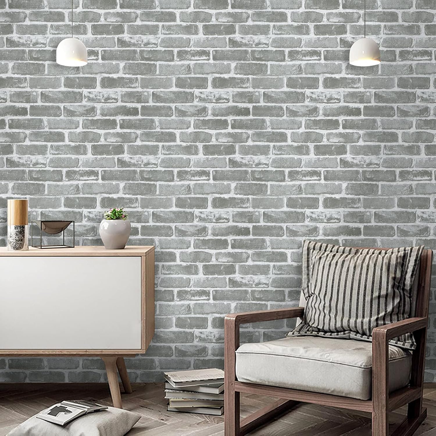 Timeet 17.7"×197" 3D Gray Brick Wallpaper Peel and Stick