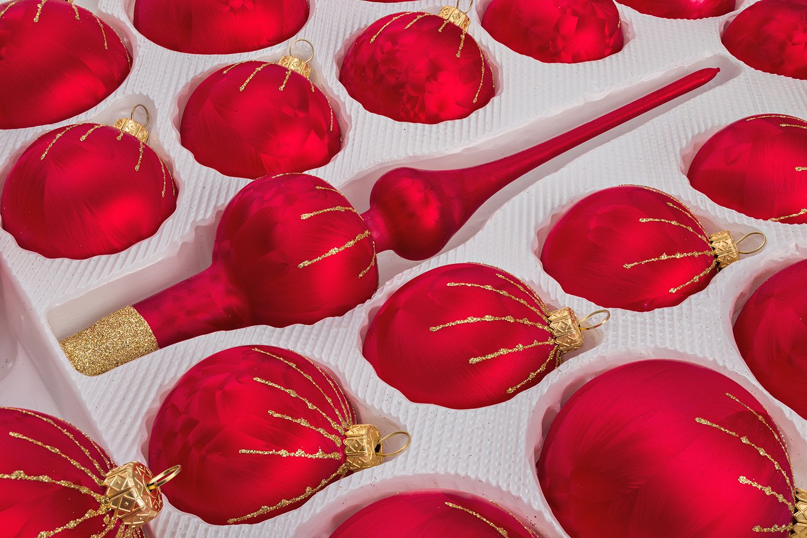 39 TLG. Glas-Weihnachtskugeln Set in Ice Rot Gold Regen- Christbaumkugeln - Weihnachtsschmuck-Christbaumschmuck