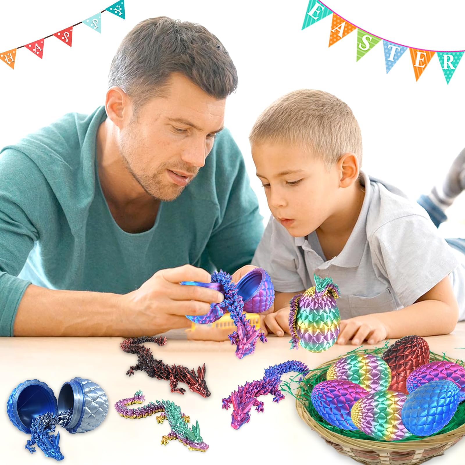 3D Printed Dragon in Egg,4 Pack 3D Printed Dragon Egg with Dragon Inside Articulated Crystal Dragon Figurine Easter Basket Fillers 3D Printed Fidget Toy for Christmas Birthdays Home & Office Decor - Image 3