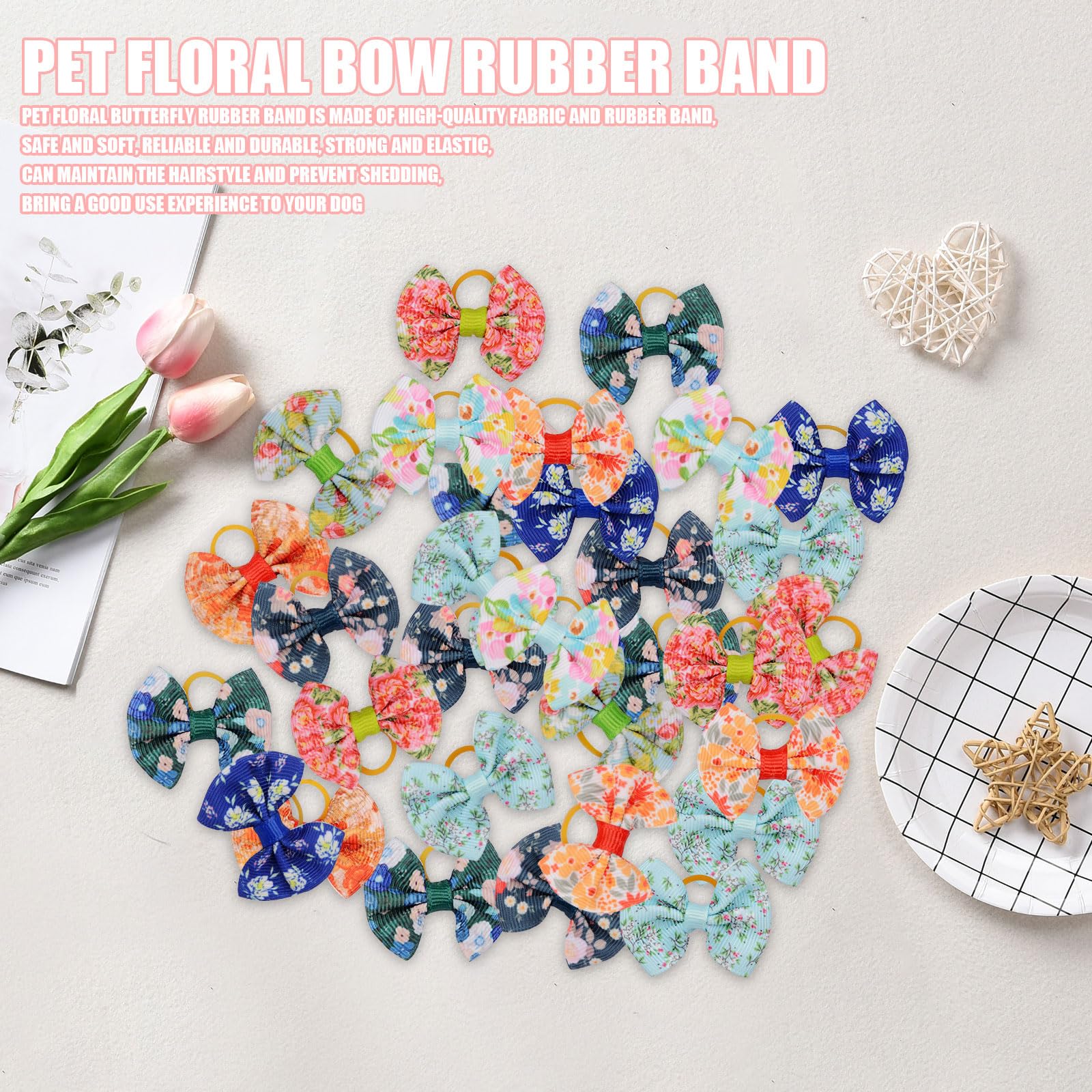 Dog Hair Bows, 45Pcs Mixed Colors Dog Hair Bows with Elastic Rubber Bands - Image 3