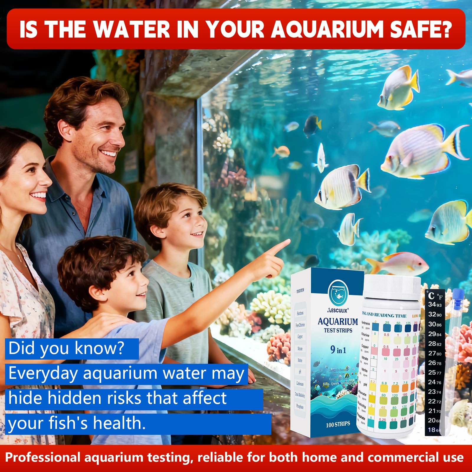 9 in 1 Aquarium Test Strips, 100 Count, Fish Tank Water Test Kit for Freshwater & Saltwater, Tests Nitrate, Nitrite, pH, KH, Total Alkalinity, Hardness, Free Chlorine, Copper & Phosphate - image 7