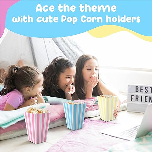 Miniatura 4 de Mini cajas de palomitas de maíz y dulces para cumpleaños, despedida de soltera y baby shower, diseño de rayas surtido, 36 unidades (mezcla de