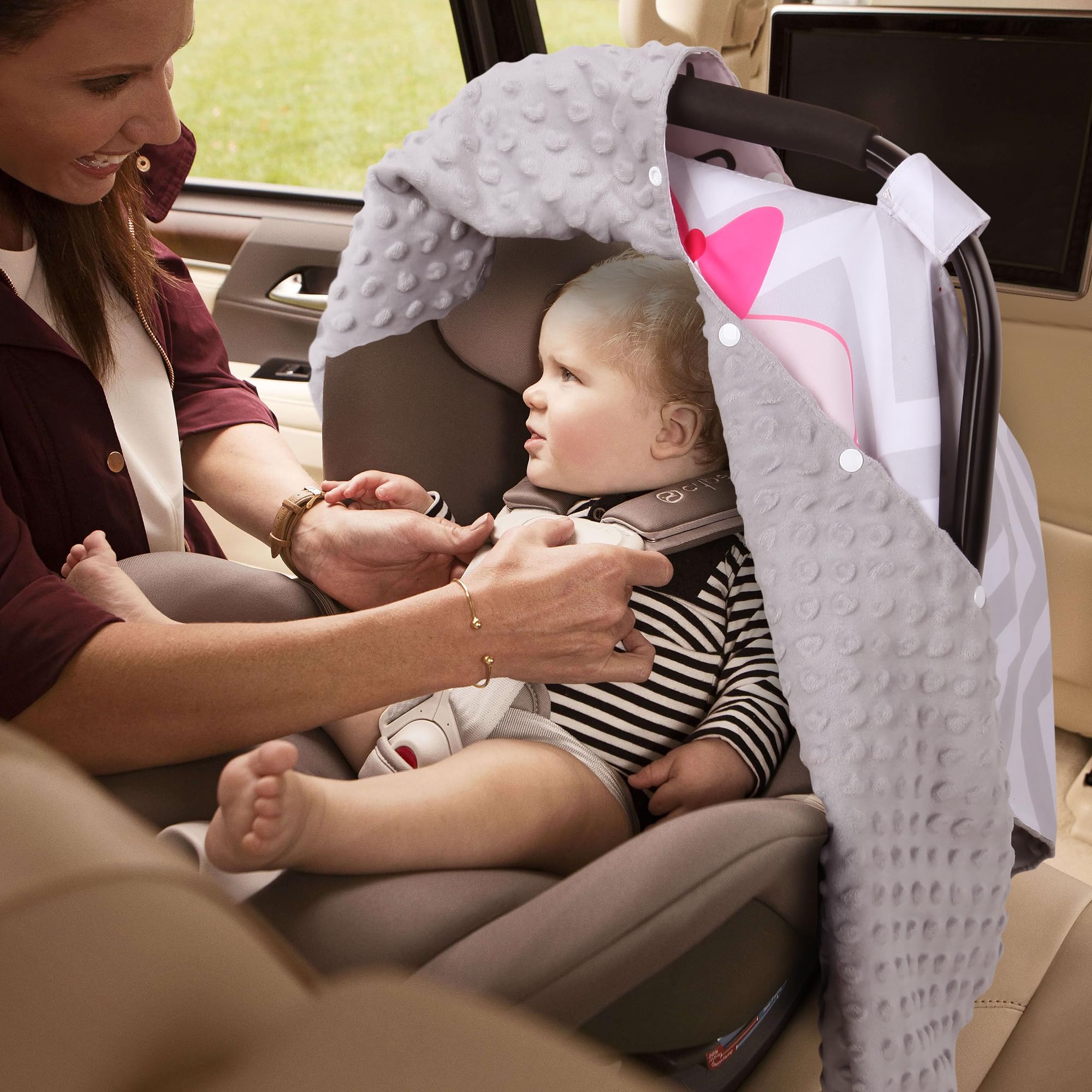 Metplus Funda de asiento de coche 2 en 1 para bebé, toldo de asiento de coche para bebés, cubierta de lactancia para mamá, fundas para portabebés Minky, regalo de ducha para recién nacido, apertura de