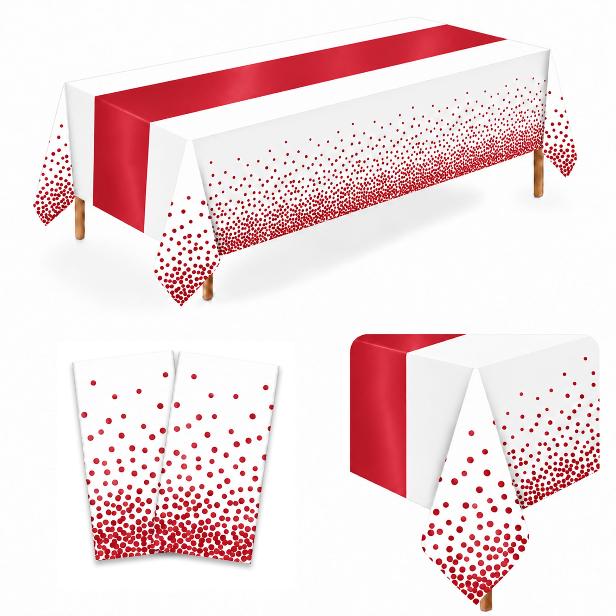 2 Pack White Red Plastic Tablecloths, 54 x 108 Inch Rectangle Covers