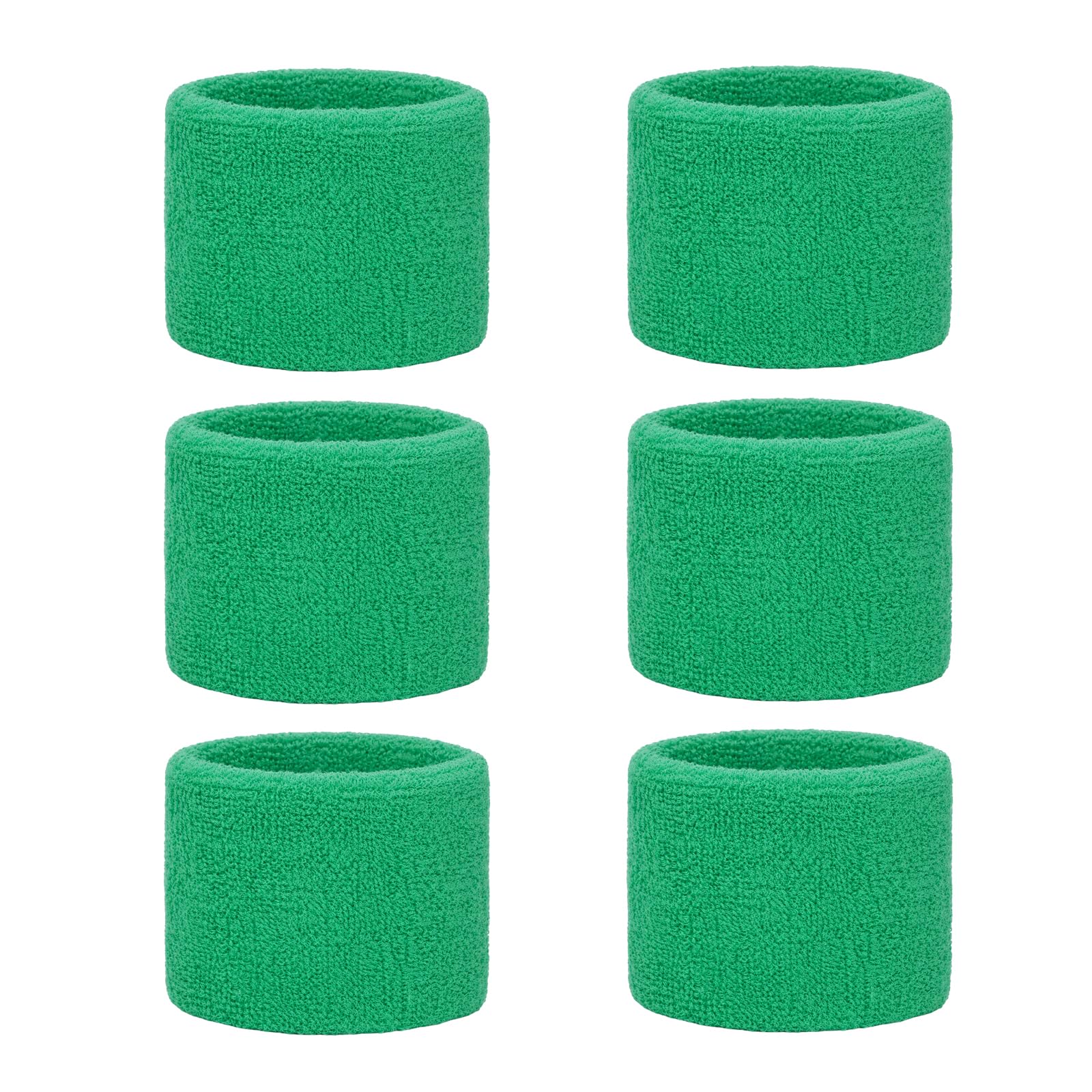TOPTIE 6 Pcs Green Wrist Sweatbands Sports Wristband for Tennis Football Terry Cotton Absorbent Arm Sweatband for Tennis Basketball 2-1/8 Inch