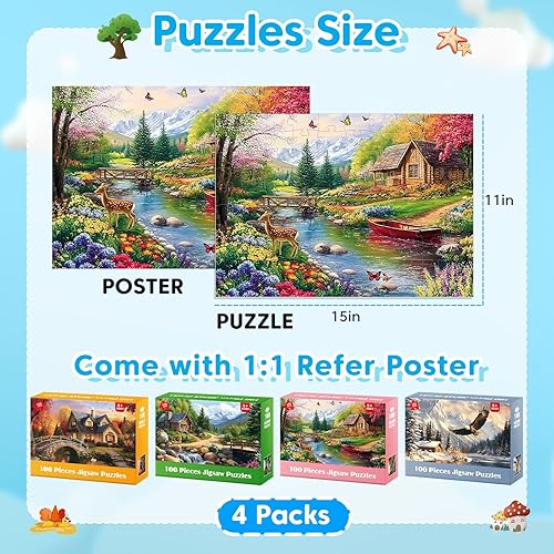 Miniatura 3 de 4-Pack 100 Piece Puzzles for Seniors Country Life Large Piece Puzzles for Seniors Puzzle Dementia Alzheimer's Products Activities for Elderly Adults