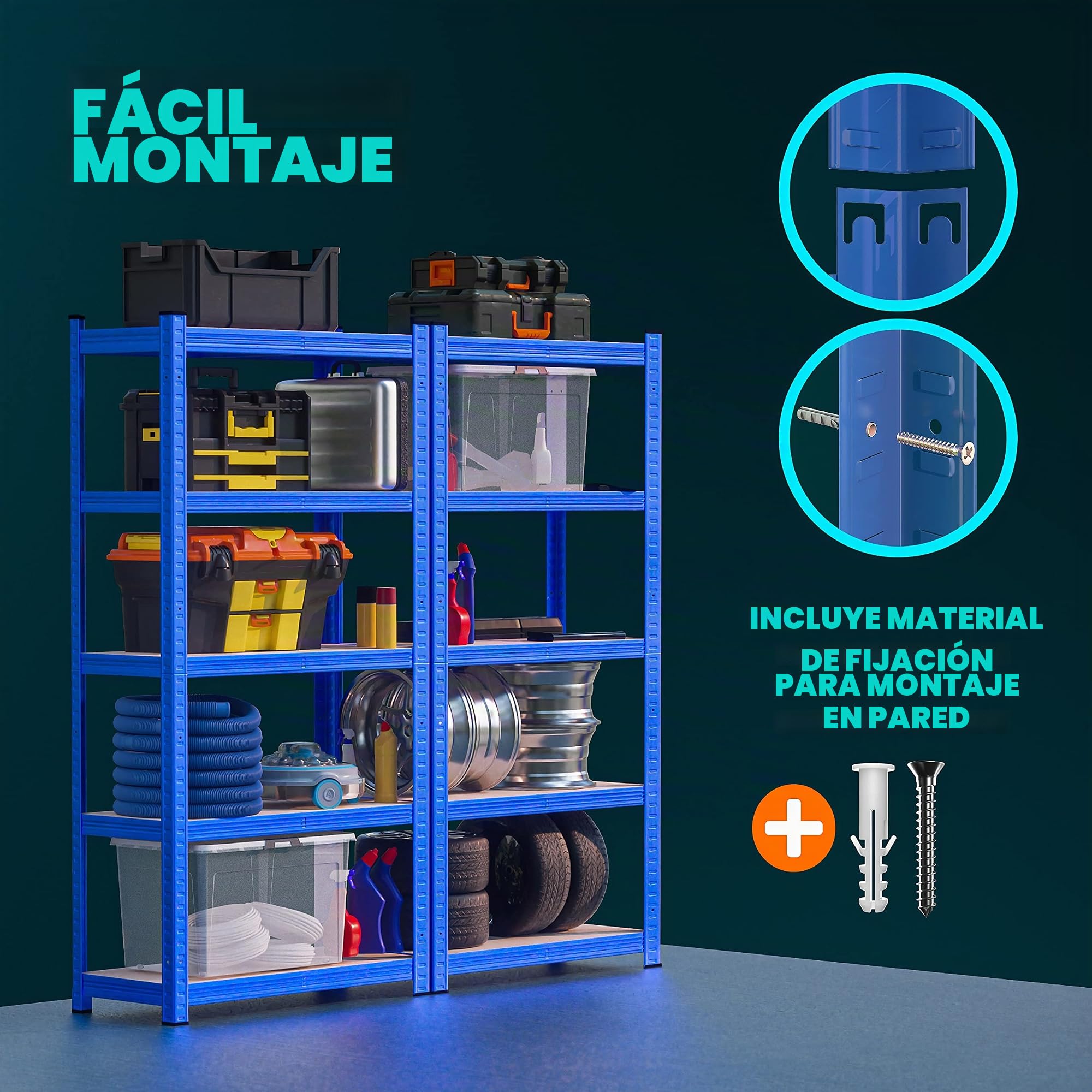 Deuba 2x Estanterías Metálicas 180x90x40cm 875kg Estantería para Cargas Pesadas 5 Estantes Taller Azul