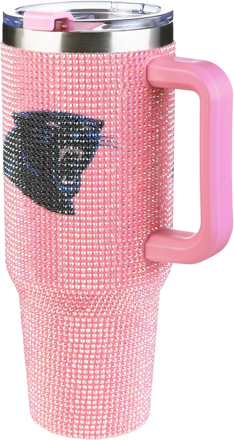 The Memory Company Officially Licensed 46oz Pink Bling Game Day Tumbler, Carolina Panthers