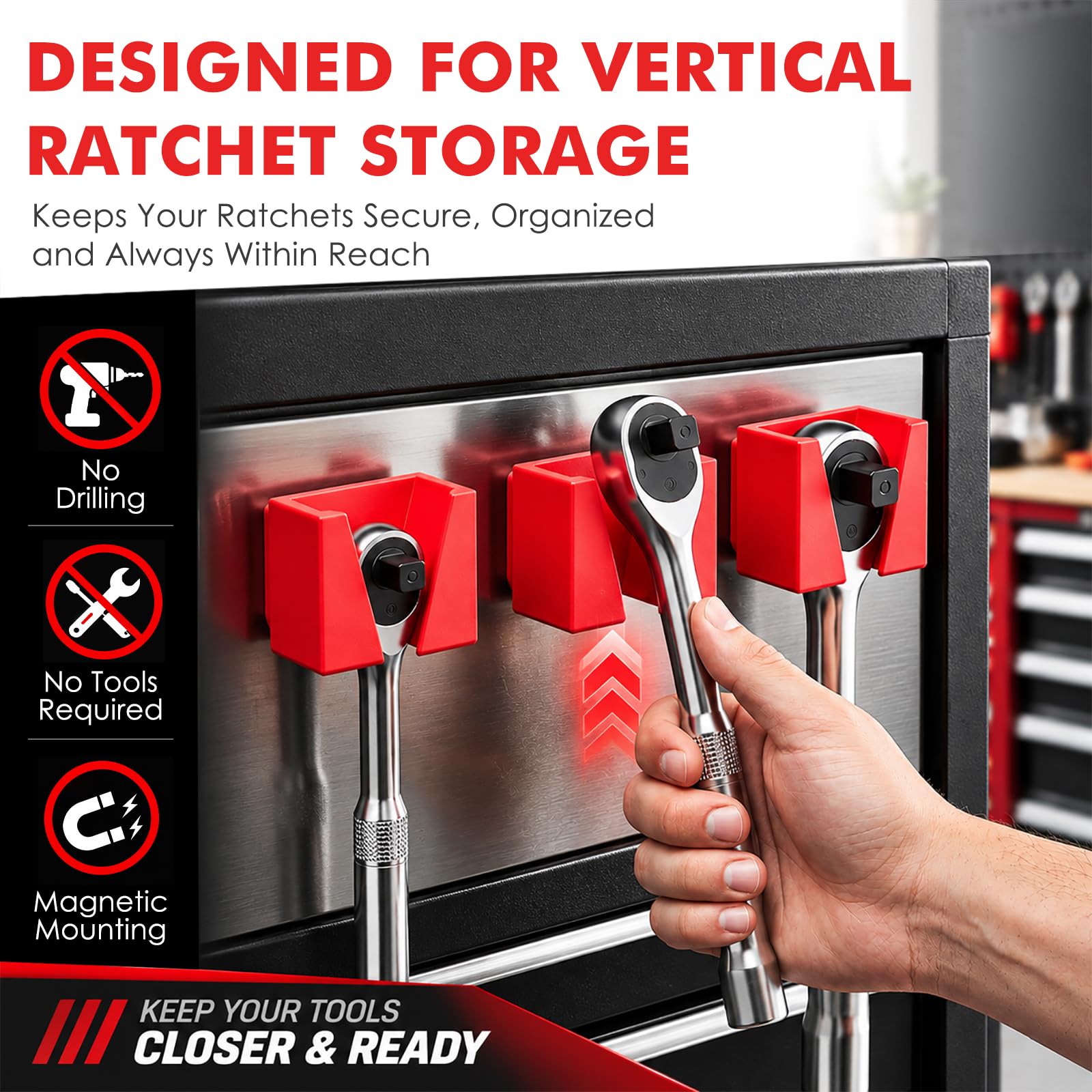 Wall-Mounted Magnetic Ratchet Set, 3-Pack, 1/4", 3/8", 1/2" Holders — Amazon image 4