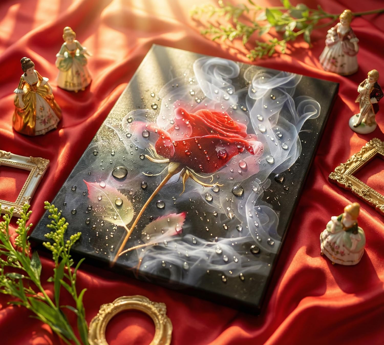 Romantic Red Rose Canvas Wall Art Abstract Smoke Rose Wall Decor Picture Modern Flower Poster Print Printing for Living Room Bedroom Bathroom Decoration Ready To Hang