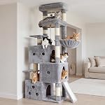 Heybly Cat Tree, 74-Inch Streamlined Cat Tower for Large Cats with 3-Tier Stacked Condos, Cat Furniture with Large Perch, Sturdy Base, Full Sisal Scratching Posts & Ramp, Light Gray HCT061W