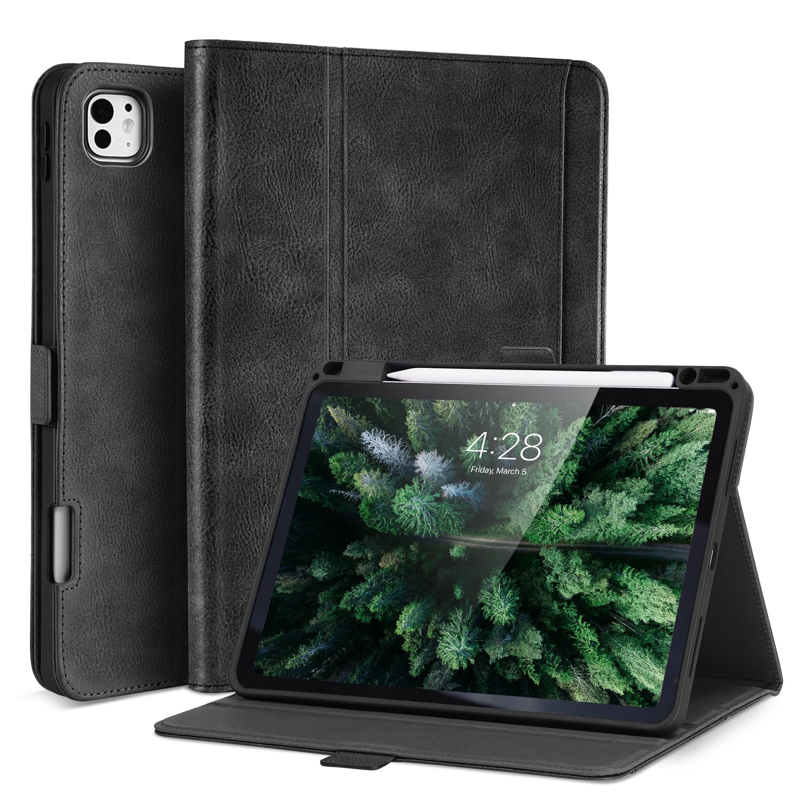 AsileCuir Handmade Case for iPad Pro 11 Inch (M5/M4) 2025/2024 with Pencil Holder Pocket,Magnetic Closure,Auto Sleep/Wake,Vegan Leather Folio