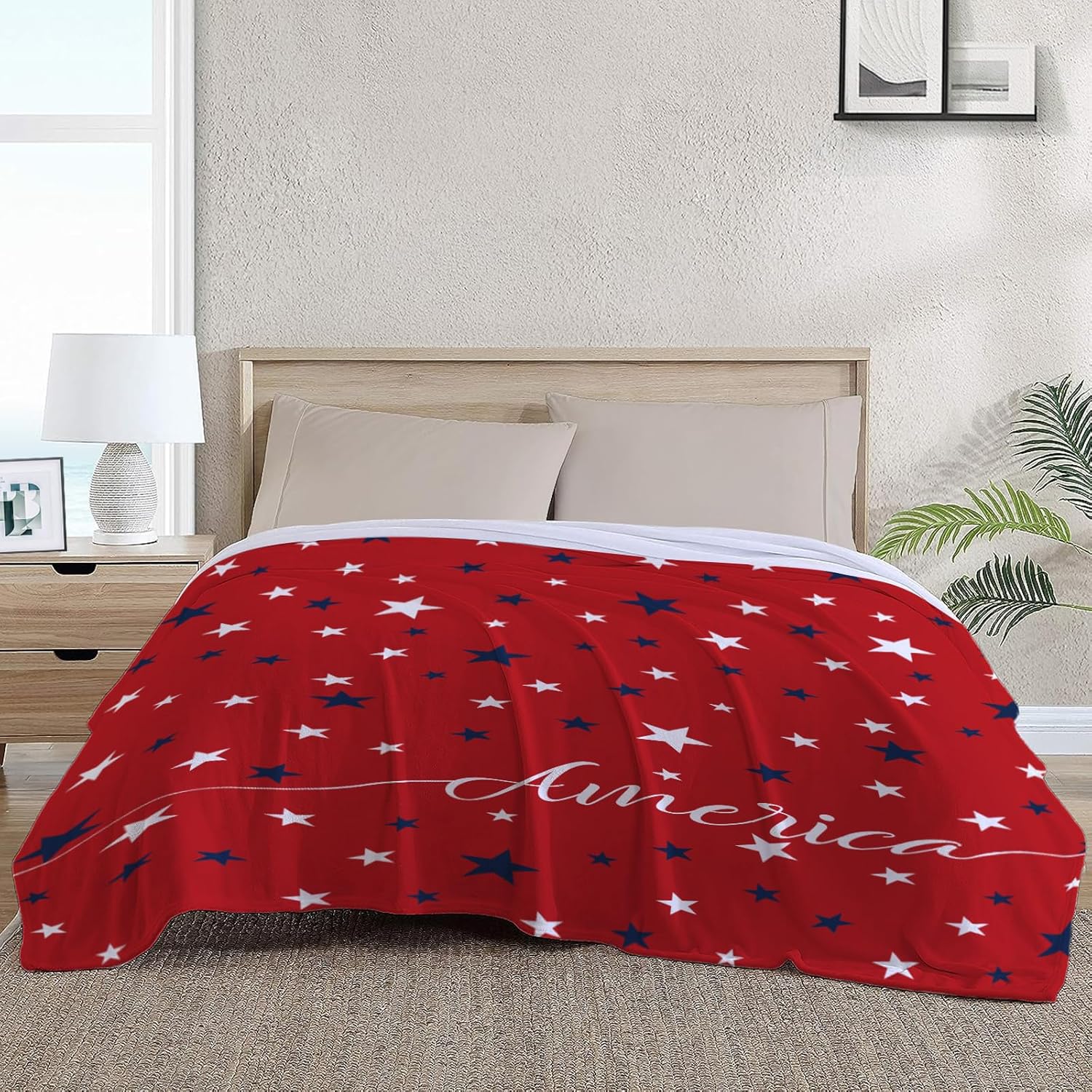 Neatee Living Patriotic Throw Blanket King Size 4th of July Memorial Day Fourth of July American Freedom Veteran Blanket Bed Red White Blue Stars Soft Fleece Blanket Home Decorations 90x108
