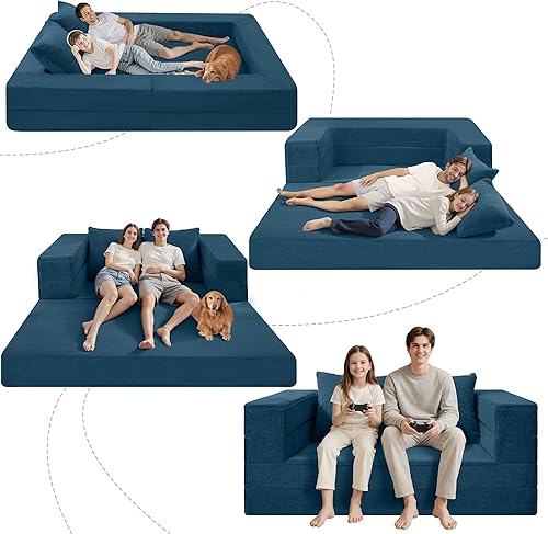 Miniatura 25 de Cama humana gigante para perro, cama 3 en 1 para perro de tamaño humano con funda de piel sintética lavable, cama grande plegable para mascotas con