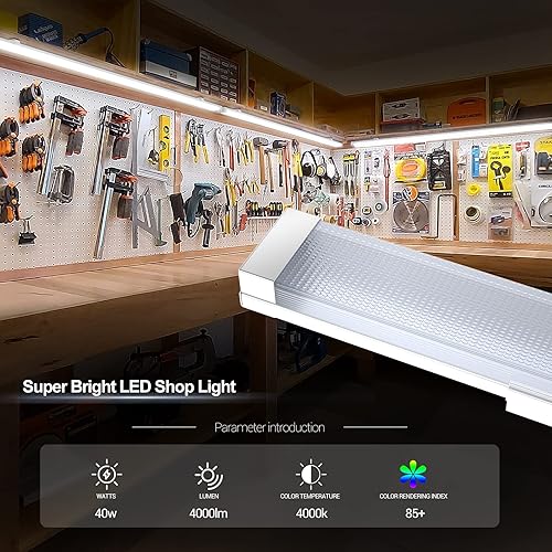 Miniatura 2 de FAITHSAIL Paquete de 20 luces LED de 4 pies para tienda, luz LED utilitaria de 40 W con enchufe, 4000 LM, 4000 K, luz LED de garaje de 48 pulgadas