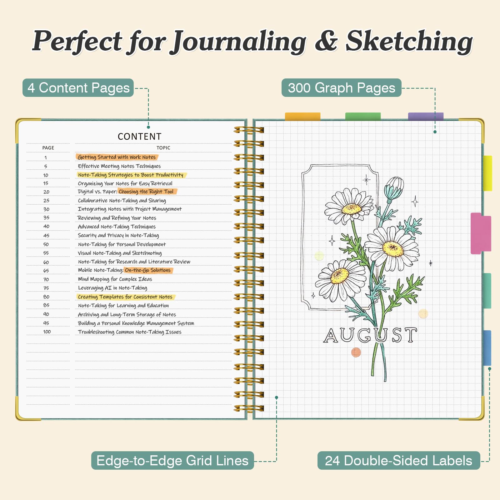 A5 Graph Paper Notebook, Spiral Grid Squared Notepad, Hardcover - View #4