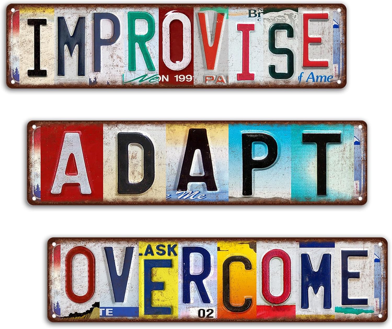 Vintage Street Sign Improvise Adapt Overcome Wall Decor Metal Tin Signs Poster - 3 PCS