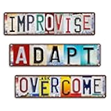 JBYMsign Vintage Street Sign Improvise Adapt Overcome Wall Decor Metal Tin Signs Poster - 3 PCS