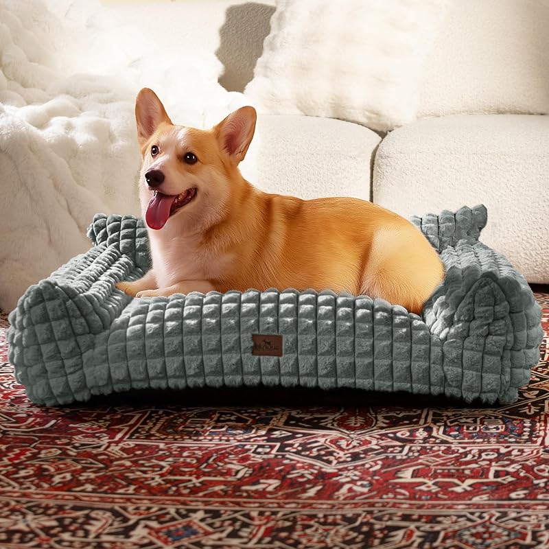 Sofá-cama para gatos com pelo sintético de coelho e padrão diamante blunique, 91,44 x 68,58 x 25,4 cm