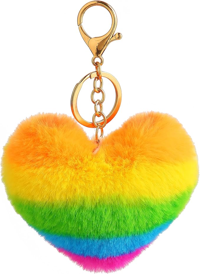 Women's Heart Puffball Keychain Faux Fur Pom Pom Keyholder Bag