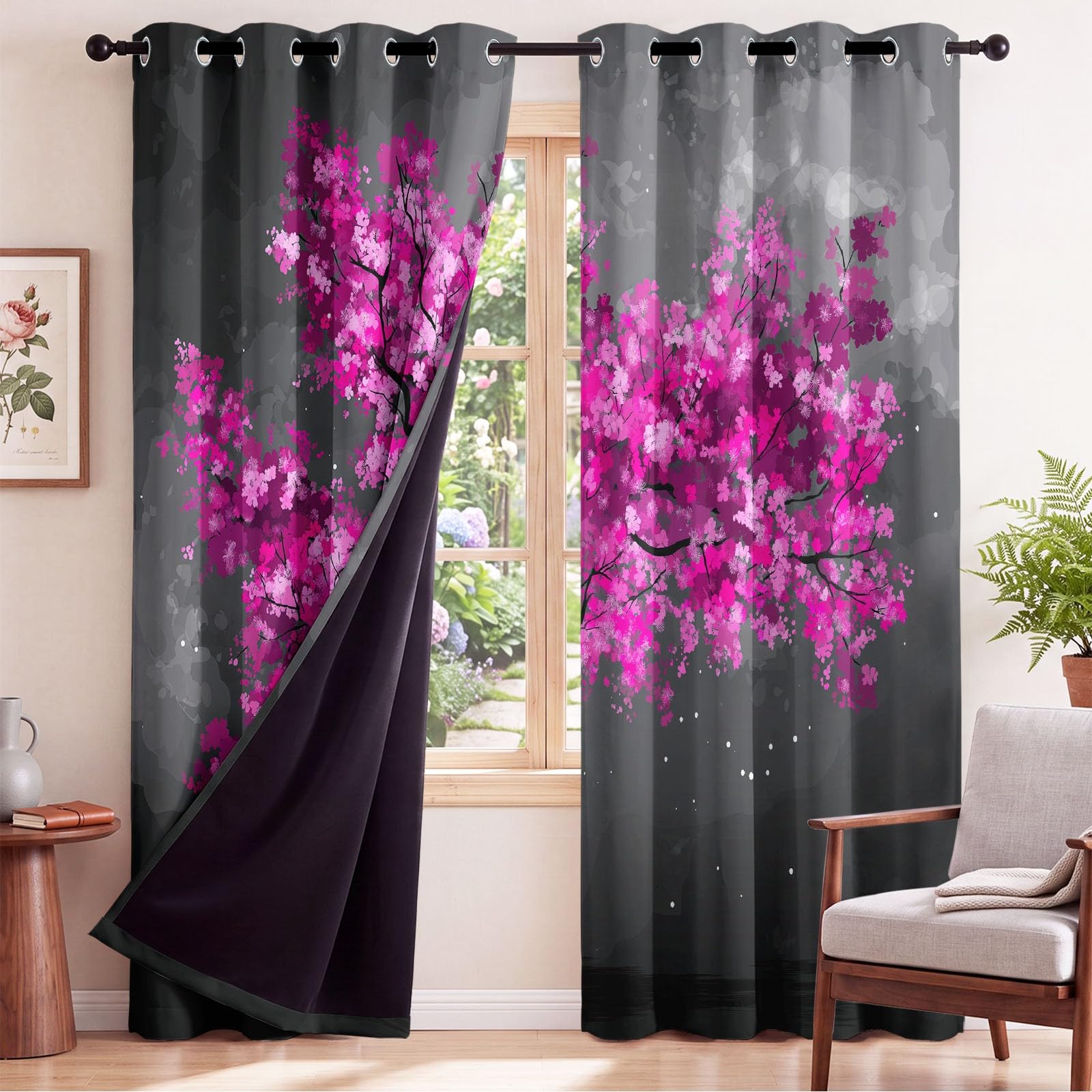 Générique Rideau Occultant Fantaisie, Rideaux Thermiques à Oeillets Licorne Forêt Illustration pour Chambre d'enfants Salon Cuisine, 140 x 160 cm(L x H) Isolant Thermiques Anti UV Rideaux, Lot de 2