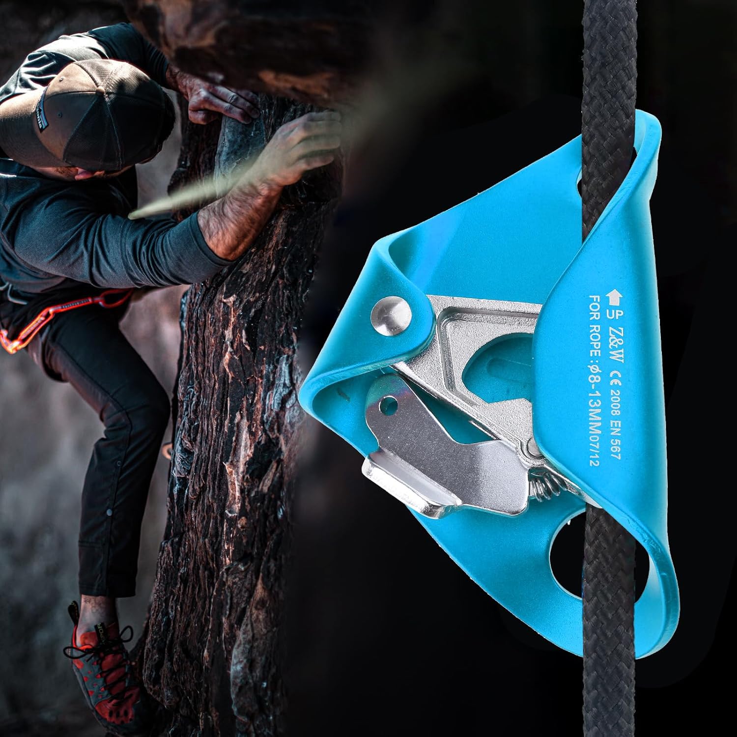 Outdoor Rock Climbing Abdominal Chest Ascender Rope Clamp Lightweight Mountaineering Equipment Fall Protections Device