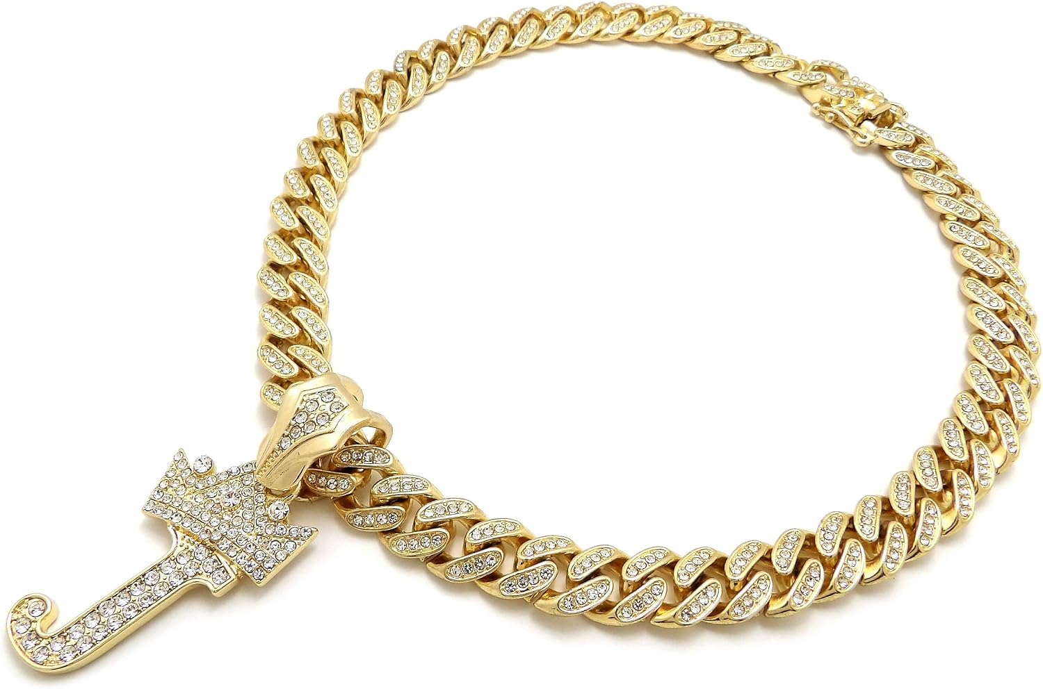 Hip Hop Alphabet Initial J Pendant & 12mm 18" Full Iced Box Lock Cuban Chain Necklace