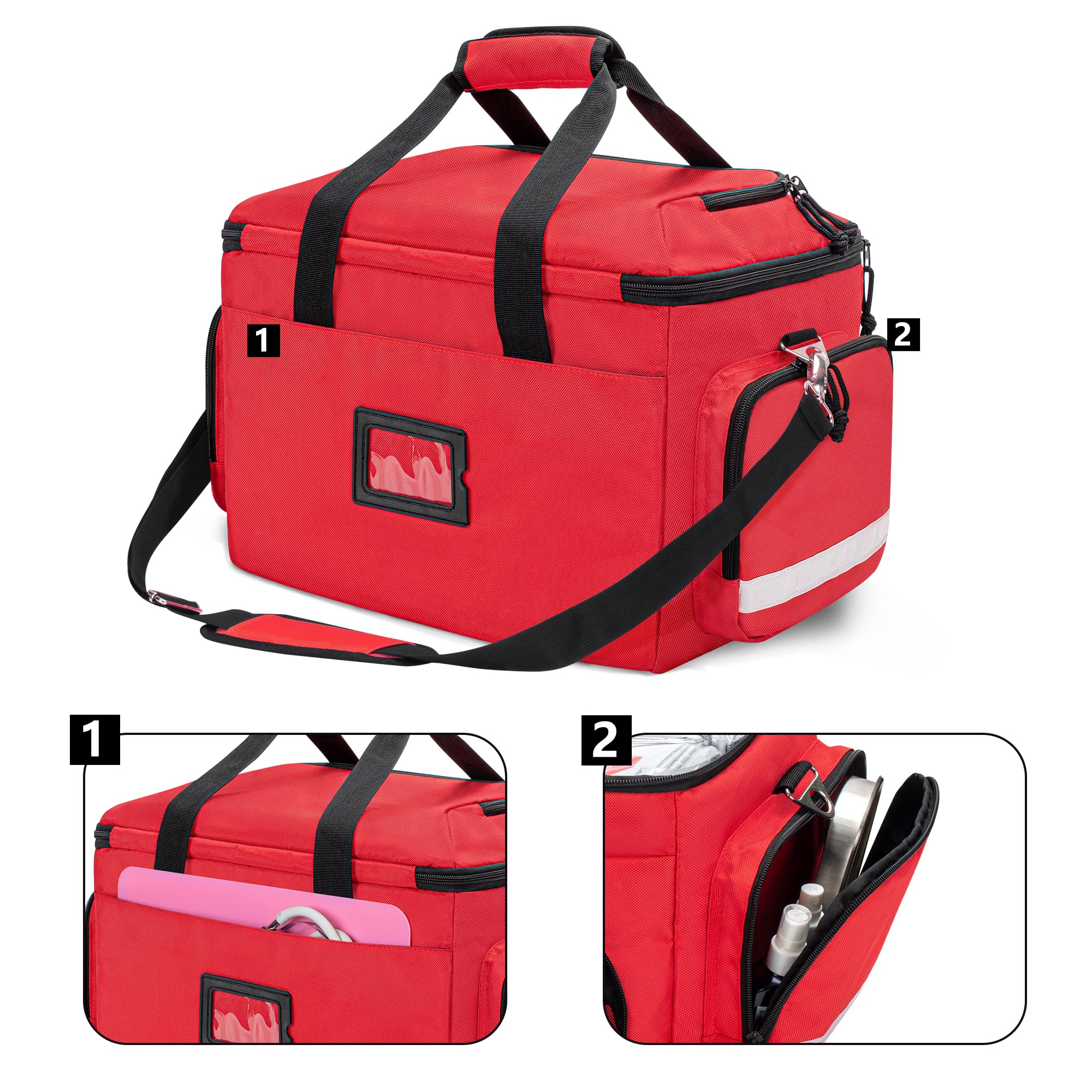 Damero Borsa medica per trauma, borse di pronto soccorso Borsa medica vuota con divisori rimovibili, ideale per infermieri, fisioterapisti, medici, rosso