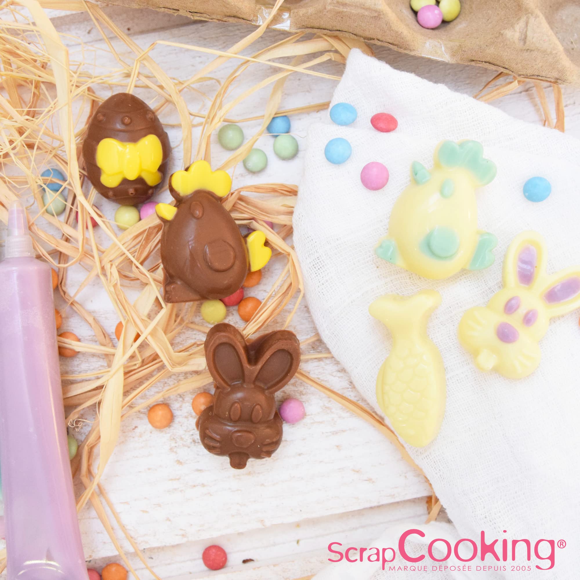 Moule Silicone Chocolats De Pâques ScrapCooking - 12 Formes Animaux | Résiste -20°C à +230°C, Antiadhésif