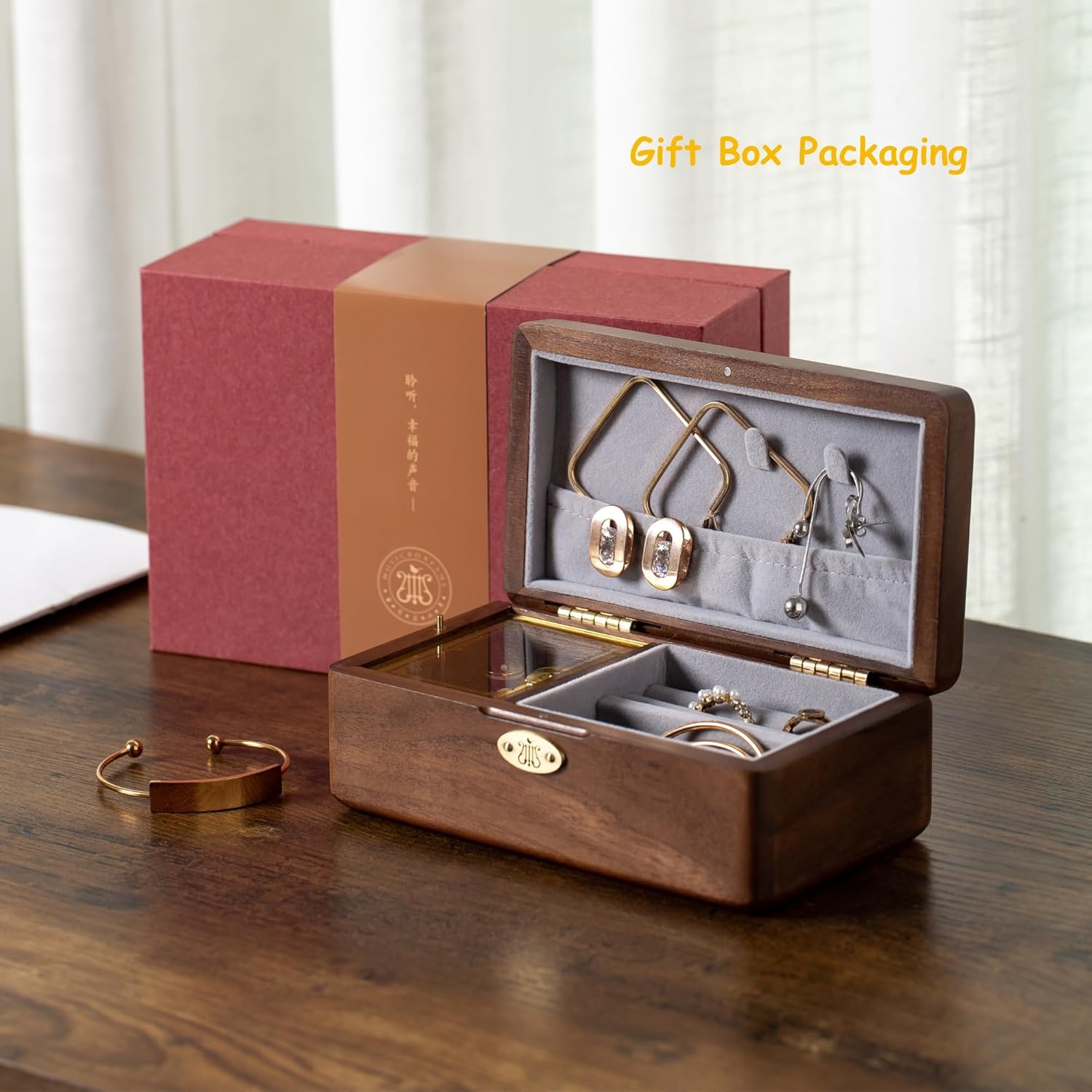 Golden Decorative You Are My Sunshine Music Box Sunflower Jewelry Gifts Crystal Glass Observation Chamber Jewelry Box with Necklace Hooks Thinking of You Mom Gifts Anniversary Birthday Gifts