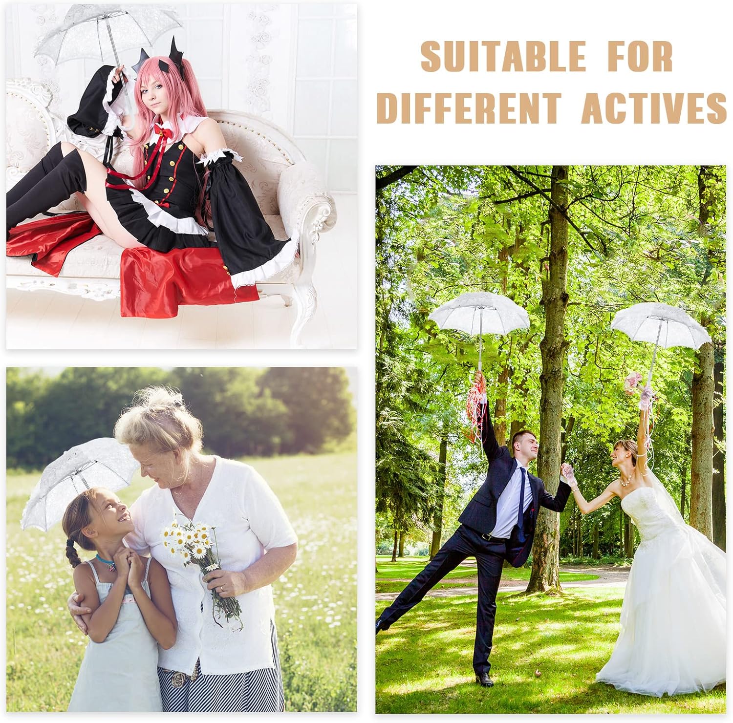 Saintrygo Small White Lace Parasol Umbrella with Floral Wrist Gloves, Small Flowers Embroidery Wedding Parasol for Bride, Cosplay Costume Party Photo Props for Girls Women - Image 7