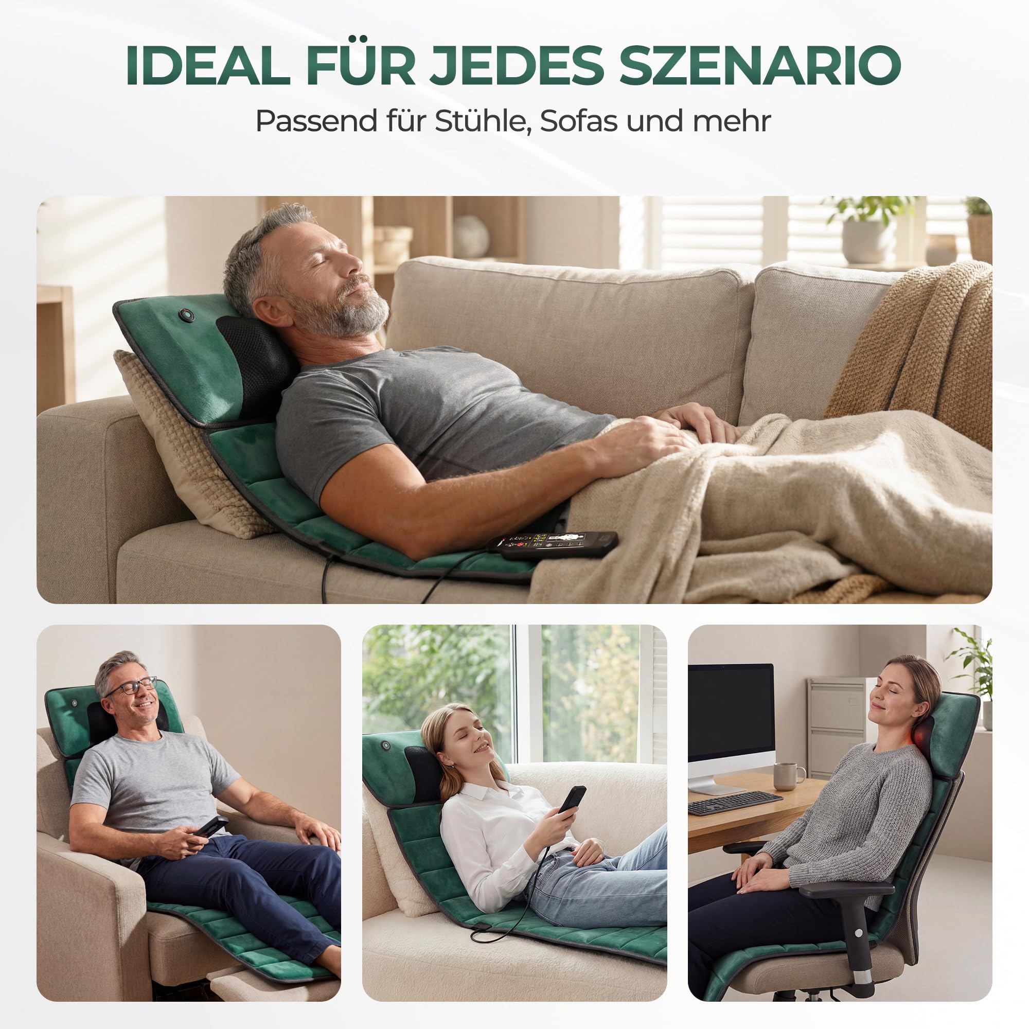 Ganzkörper-Massagematte mit Wärme, abnehmbarem Shiatsu-Nackenkissen und Fußmassagegerät, Vibrationsmatte für Rücken, Beine & Füße zur Entspannung