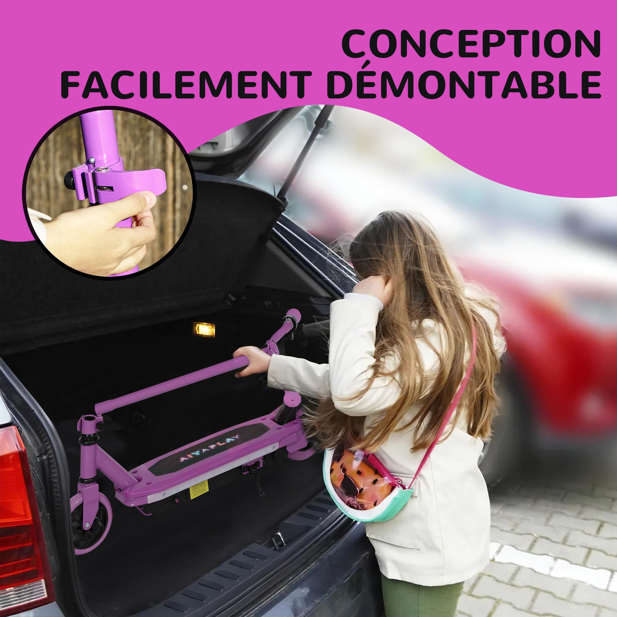 AIYAPLAY Trottinette Électrique pour Enfants 6-14 Ans 10 km/h | Lumières LED Colorées, Frein Électrique, Autonomie 8 km