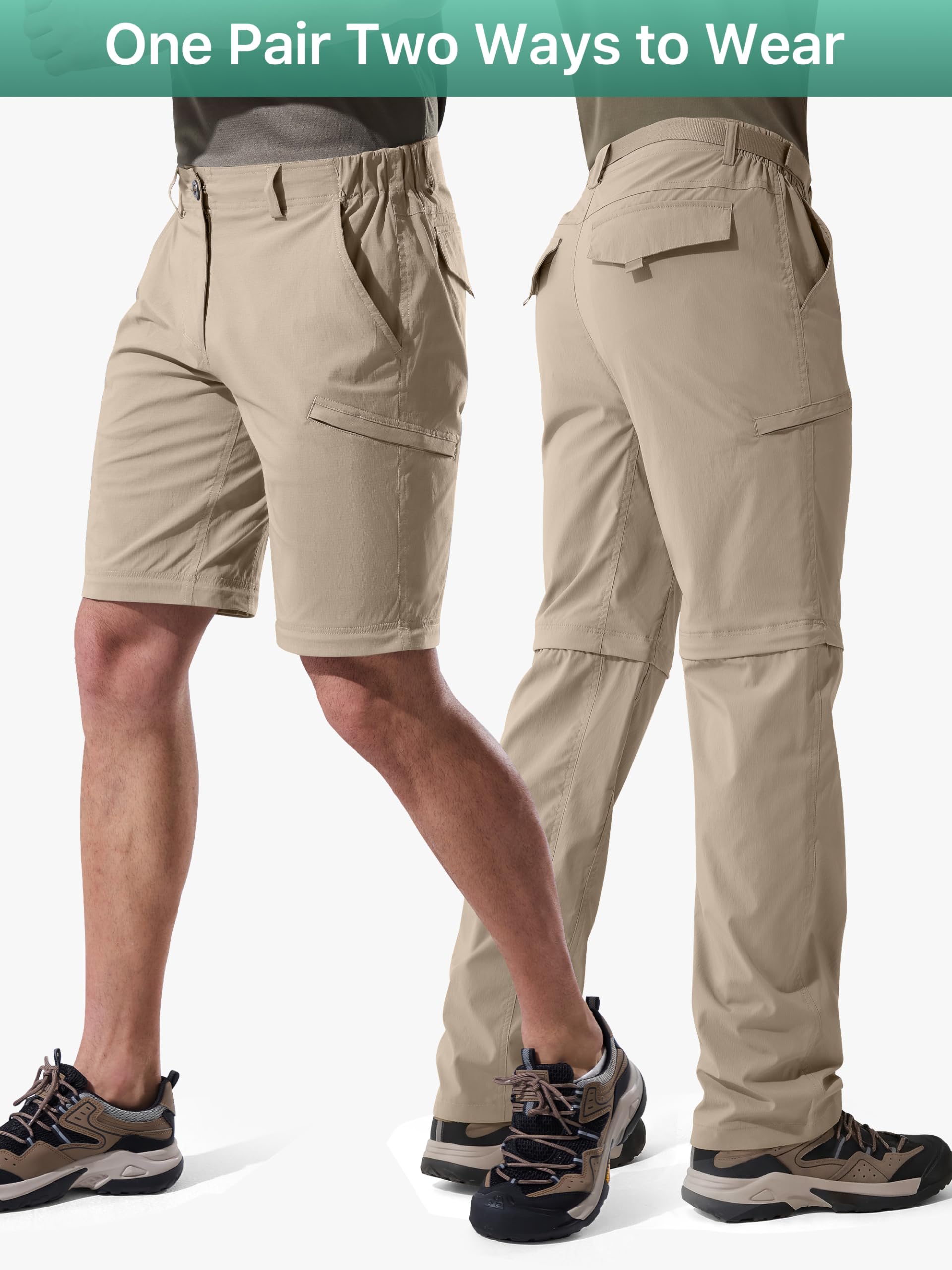 FREE SOLDIER Pantalon de randonnée convertible pour homme avec ceinture - Léger - Séchage rapide - Nylon Spandex (kaki convertible 42 W x 32 L)