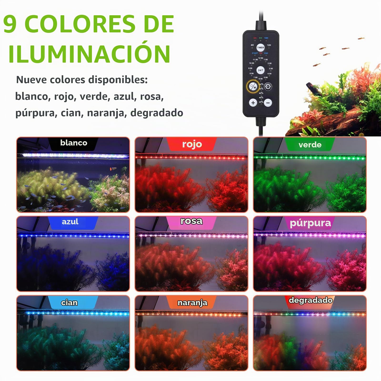 hygger Iluminación Led para Acuario,48W Luz Acuario Plantado, Fish Tank Light de Peces de Brillo Ajustable con 5 Timmer Configuraciones de 120-132cm Tanks