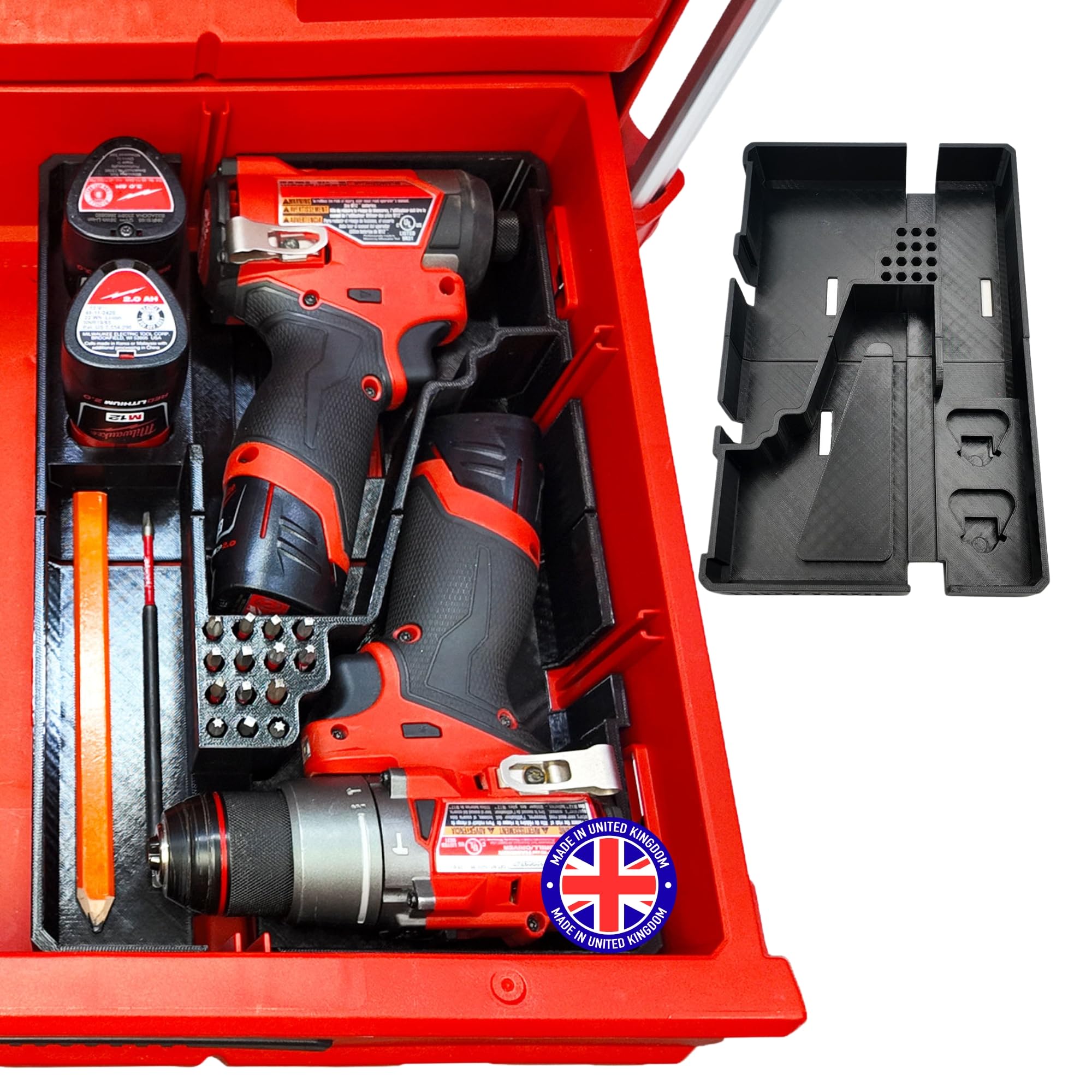 Milwaukee compatible Packout M12 Drill Driver Organizer Milwaukee Packout 2 and 3 Drawer Tool Boxes – Precision Rigid Insert (Insert Only, Tools & Box Not Included) – Made in UK