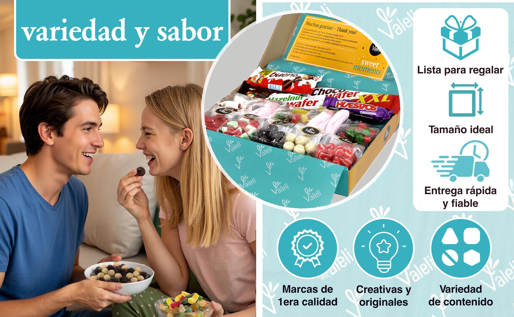 Valeli, Chocolates y Golosinas Cesta dulces y chocolatinas, Caja Regalo Original: Cumpleaños - 1 kg paquetes, bolsas