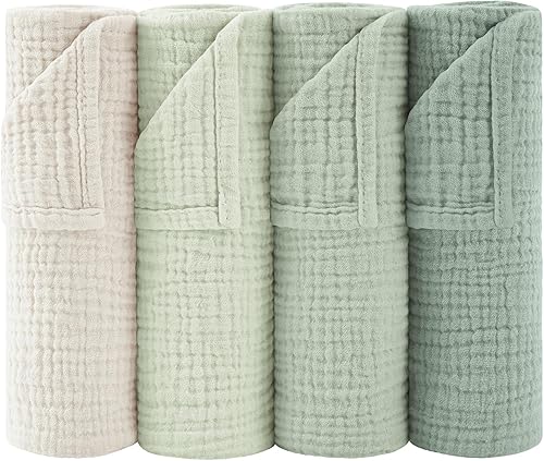 Susurration Muslin Burp Cloths 24x24 Inches Ultra Soft 100% Cotton, 4 or 7 Pack Baby Washcloths for Newborn, Absorbent Burp Rags & Swaddle Blankets