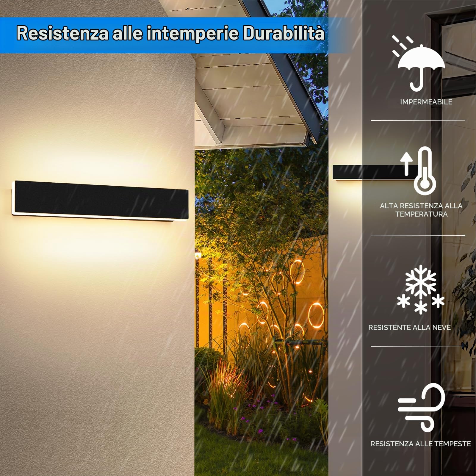 ledmo 2 Pezzi Applique da Parete LED 10W 3000K Nero IP54 Interno Esterno | Luce LED su tutto il perimetro, effetto uniforme e avvolgente; posa orizzontale o verticale, IP54 per interno ed esterno.